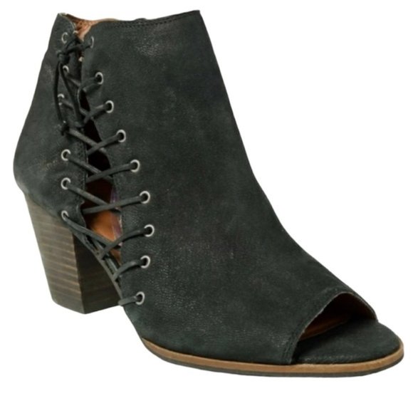 LUCKY Brand Hartlee Open Toe Lace Up Black Bootie EUC sz 10 - Picture 3 of 12
